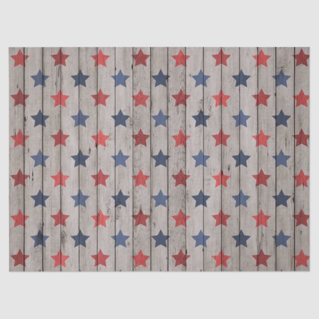 Rustic Patriotic faux wood stars party tissue Tissue Paper (Front)