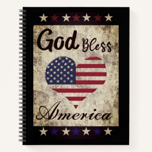 Rustic Patriotic God Bless America Heart Flag Notebook