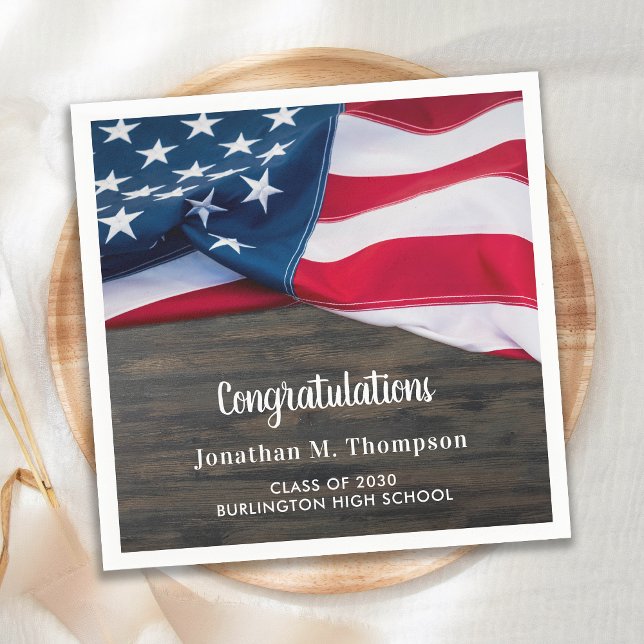 Rustic Patriotic Graduation American Flag Military Napkin (Creator Uploaded)