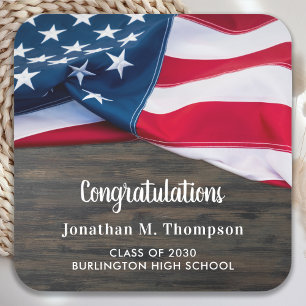 Rustic Patriotic Graduation American Flag Military Square Sticker