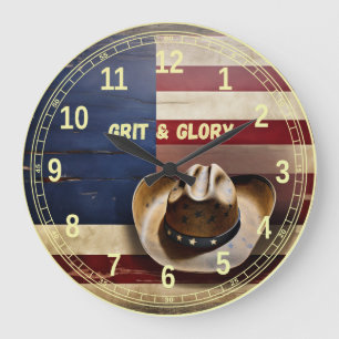 Rustic Patriotic "GRIT & GLORY" gift Large Clock