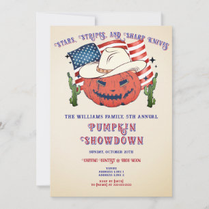 Rustic Patriotic Pumpkin Showdown Halloween Invitation