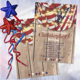 Rustic Patriotic Red White Blue Birthday Invitation