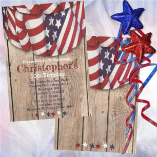 Rustic Patriotic Red White Blue Birthday Party  Invitation