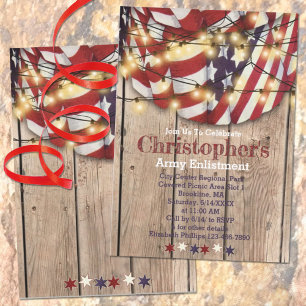 Rustic Patriotic Red White Blue Service Enlistment Invitation