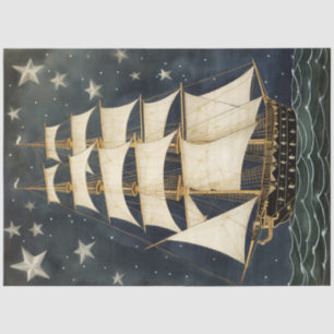 Rustic Patriotic Tall Ship Stars Decoupage     Tissue Paper