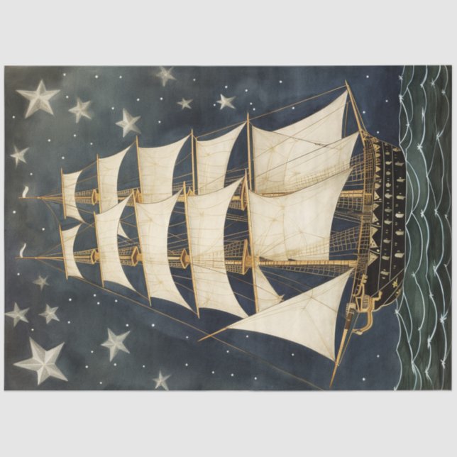 Rustic Patriotic Tall Ship Stars Decoupage     Tissue Paper (Front)