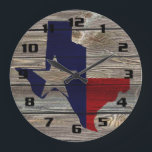 Rustic Patriotic Texas Map and Flag Large Clock<br><div class="desc">Rustic Patriotic Texas Map and Flag. It is Beautiful how the map and the colours of the flag take on the wood grins,  gives it such a unique authentic look.</div>