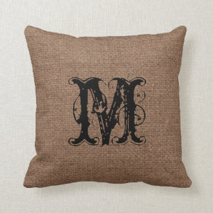 Rustic Pattern Black Monogram - Shabby Chic Cushion