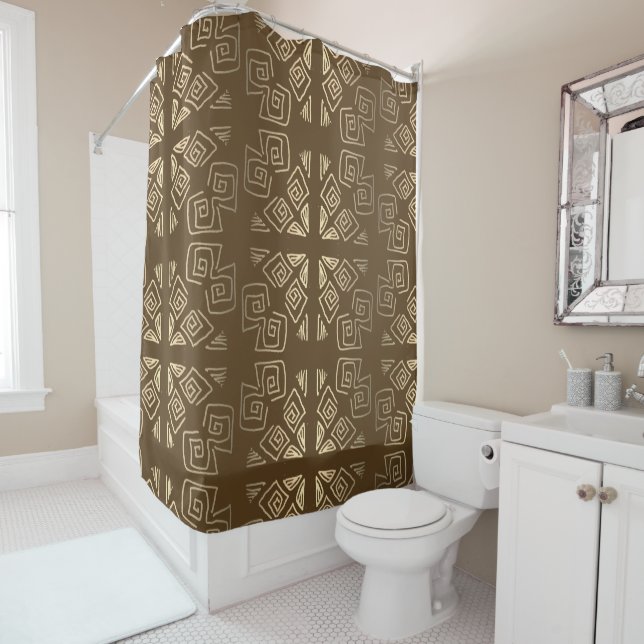 Rustic Pattern Brown Gold Shower Curtain (In Situ)