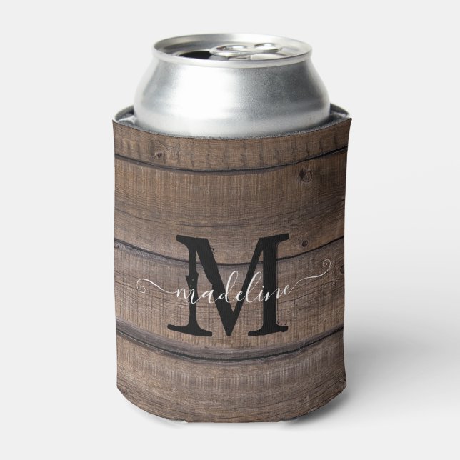Rustic Pattern Monogram Script Custom  Can Cooler (Can Front)