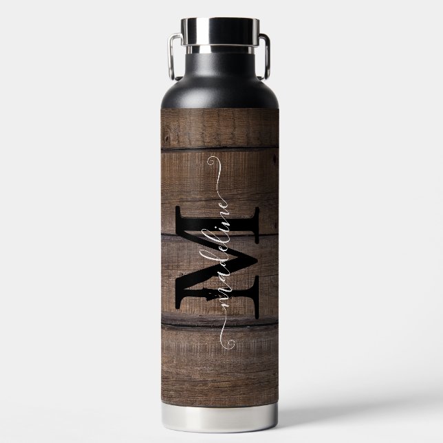 Rustic Pattern Monogram Script Name  Water Bottle (Front)