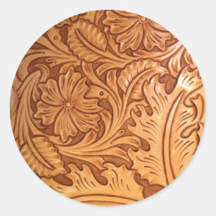 Rustic pattern western country tooled leather classic round sticker