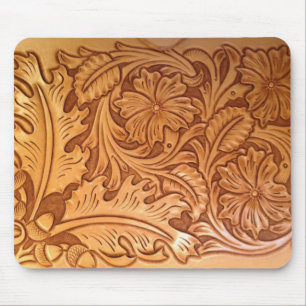 Rustic pattern western country tooled leather mouse mat