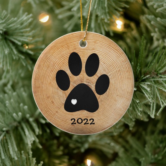 Rustic Paw Print Custom Ceramic Ornament (Tree)