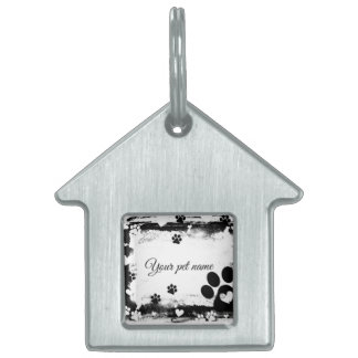 Rustic Paw Print Frame Personalized House-Shaped P Pet ID Tag