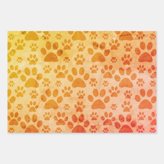 Rustic Paw Prints Pattern Wrapping Paper Sheet (Front)