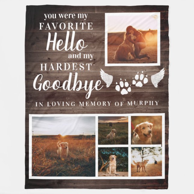 Rustic Paw Prints Personalised Pet Memorial Photo Fleece Blanket (Front)