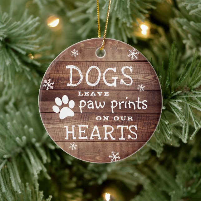 Rustic Pawprints Dog Memorial Ornament (Tree)