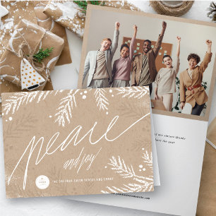 Rustic Peace And Joy Handwriting Script Business Holiday Card