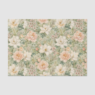 Rustic Peach & Beige Flowers Decoupage Tissue Paper