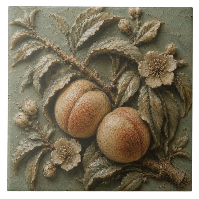 Rustic Peach Blossom Orchard Faux Relief Tile (Front)