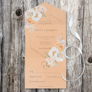 Rustic Peach Blush & White Floral No Dinner All In One Invitation