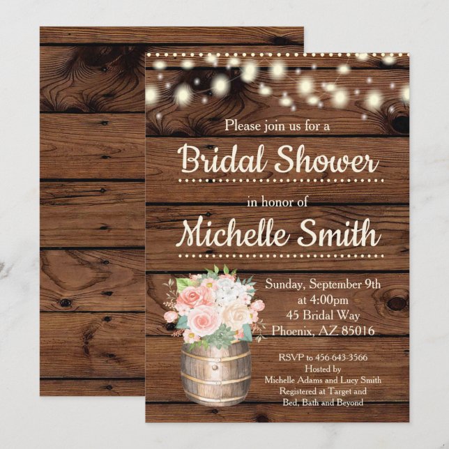 Rustic Peach Boho Barrel Bridal Shower Invitation (Front/Back)