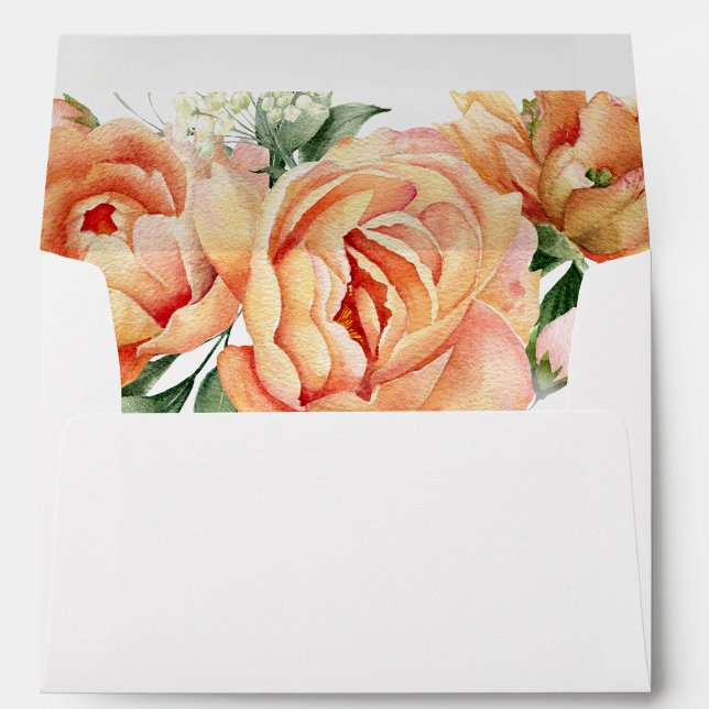 Rustic peach coral flower greenery invitation envelope (Creator Uploaded)