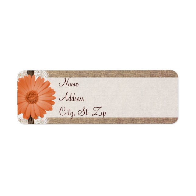 Rustic Peach Daisy Flower Return Address Labels (Front)