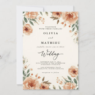 Rustic Peach Floral Border Wedding Invitation