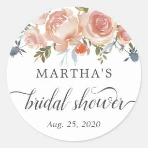 Rustic Peach Floral Bridal Shower Favour Sticker