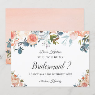 Rustic Peach Floral Will You Be My Bridesmaid Invitation