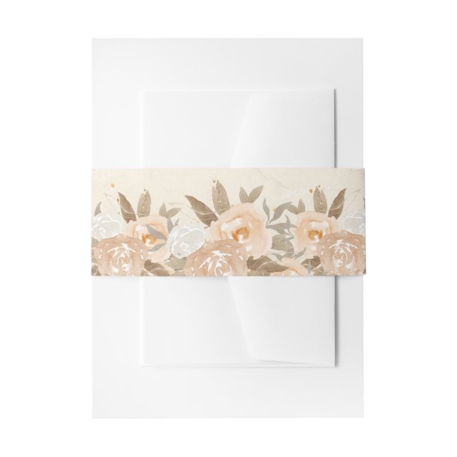 Rustic Peach Flowers Invitation Belly Band (Front Example)