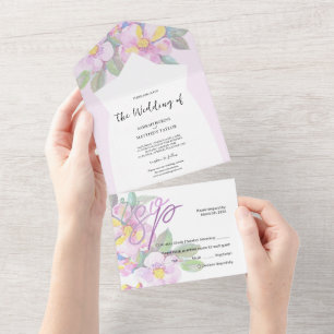 Rustic Peach Flowers Watercolor Art All In One Invitation