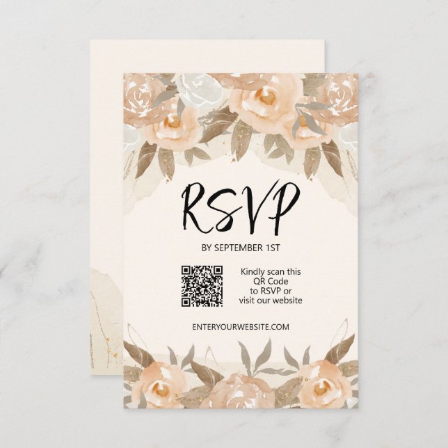 Rustic Peach Flowers Wedding RSVP Card (Front/Back)