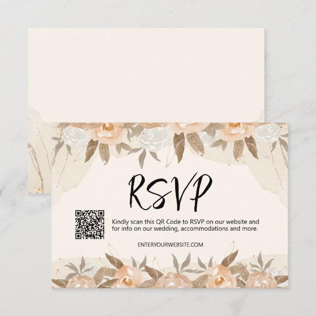 Rustic Peach Flowers Wedding RSVP Card (Front/Back)