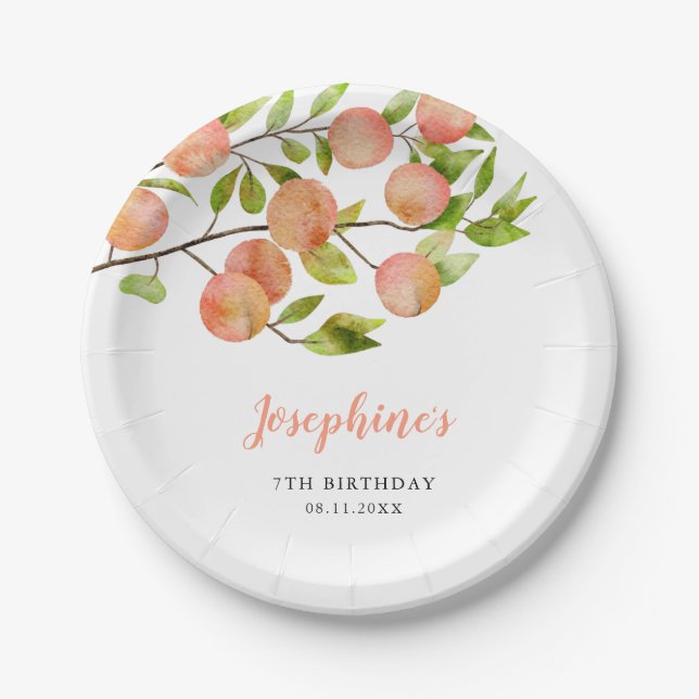 Rustic Peach Girl Birthday Party Paper Plate (Front)