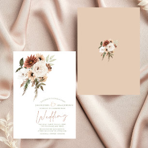 Rustic Peach Olive Green Floral Wedding Invitation