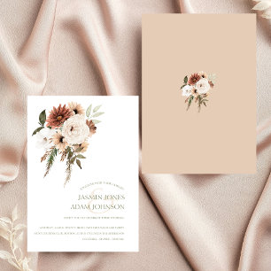 Rustic Peach Olive Green Floral Wedding Invitation