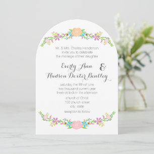 Rustic Peach Pink Aqua Die Cut Garland Wedding Invitation