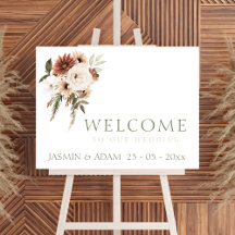 Rustic Peach Terracotta Green Floral Welcome Sign