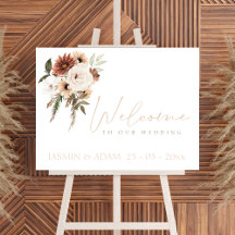 Rustic Peach Terracotta Green Floral Welcome Sign