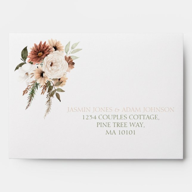 Rustic Peach Terracotta Greenery Floral Wedding Envelope (Front)