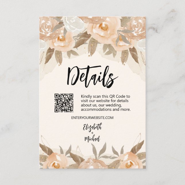 Rustic Peach Watercolor Floral Details Enclosure Card (Front)