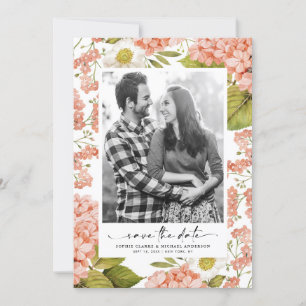 Rustic Peach Watercolor Hydrangeas Photo Save The Date
