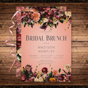 Rustic Peach Wine & Purple Floral Bridal Brunch Invitation