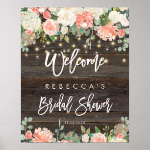 rustic peach wood bridal shower welcome sign
