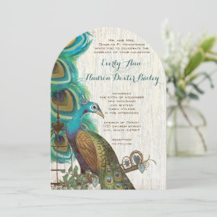 Rustic Peacock Birdcage Feather Wedding Invites