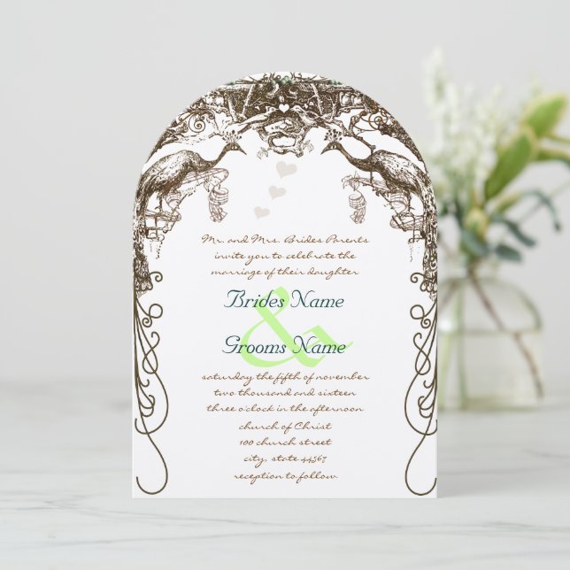 Rustic Peacock Boho Wedding Invitations (Standing Front)
